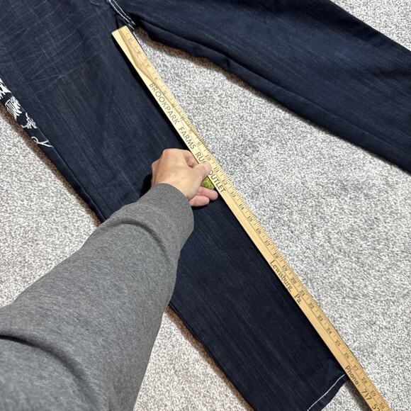 Y2K Inspired Jeans Women Size 14 Mallgoth Bootcut Rock Tattoo Grunge Embroidered - Picture 4 of 11